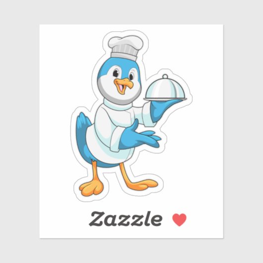 Sticker Oiseau comme cuisinier avec plat (Feuille)