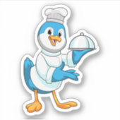 Sticker Oiseau comme cuisinier avec plat (Devant)