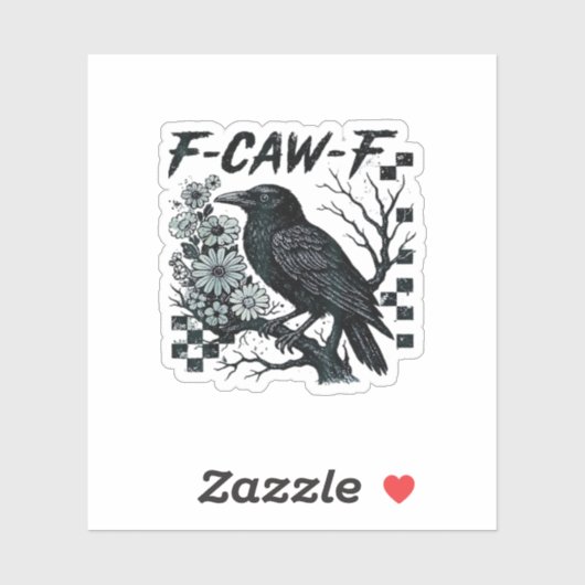 Sticker Oiseau corbeau rétro classique F-Caw-F (Feuille)