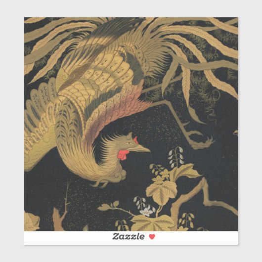 Sticker Oiseau de coq d'or Classique japonais Antique (Feuille)