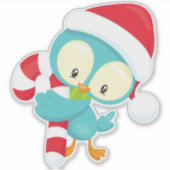Sticker Oiseau de Noël, Oiseau mignon, Santa Hat, Sucre de (Devant)