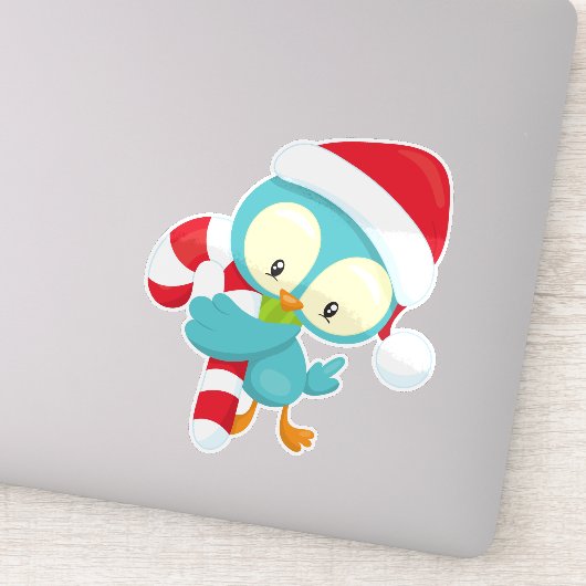 Sticker Oiseau de Noël, Oiseau mignon, Santa Hat, Sucre de (Détail)