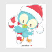 Sticker Oiseau de Noël, Oiseau mignon, Santa Hat, Sucre de (Feuille)