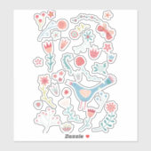 Sticker Oiseau de printemps avec fleurs (Feuille)