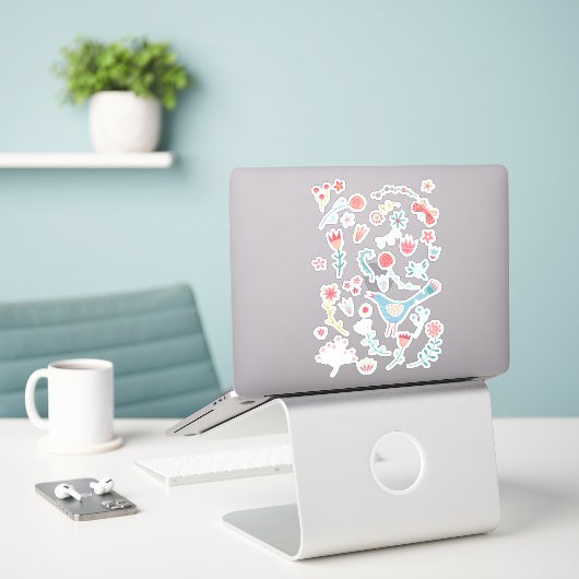 Sticker Oiseau de printemps avec fleurs (Ordinateur portable sur le bureau)