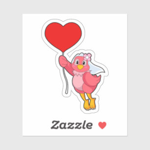 Sticker Oiseau en mariée avec Voile et Balloon Coeur
