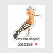 Sticker Oiseau huppé eurasien, étiqueté (Feuille)
