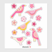 Sticker Oiseau mignon et fleurs (Feuille)