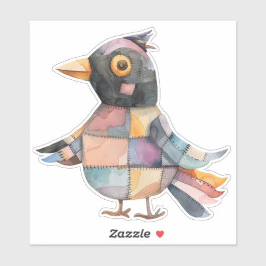 Sticker Oiseau Patchwork (Feuille)