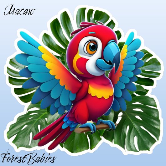 Sticker Oiseau tropical du perroquet de Macaw, 🦜 feuillag