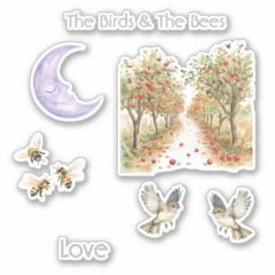 Sticker Oiseaux Abeilles Pommiers Amour Lune