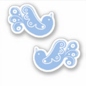 Sticker Oiseaux bleus et blancs de folk scandi (Devant)