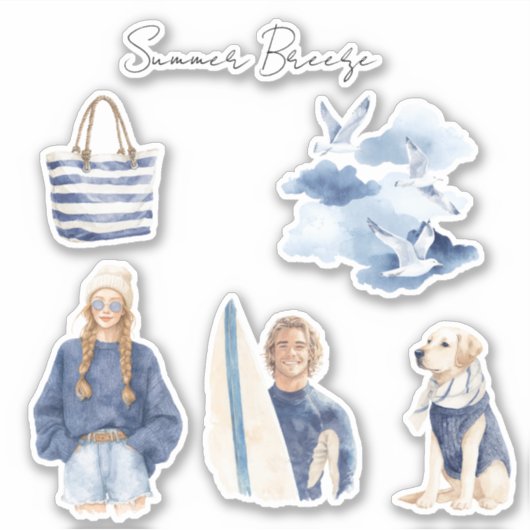 Sticker Oiseaux Bleus Nuages Brise d'Été (Devant)