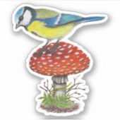 Sticker Oiseaux Champignons Forêt d'automne Illustration B (Devant)
