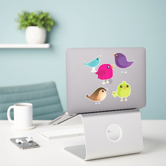 Sticker Oiseaux colorés (Ordinateur portable sur le bureau)