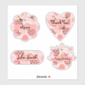 Sticker Oiseaux de laine roses mignons personnalisés (Feuille)
