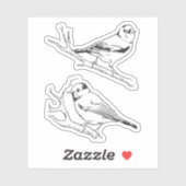 Sticker Oiseaux dessinés main noir & blanc Moderne naturel (Feuille)