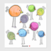 Sticker Oiseaux fantaisistes colorés (Feuille)