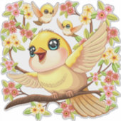 Sticker Oiseaux mignons et heureux parmi les fleurs du pri (Devant)