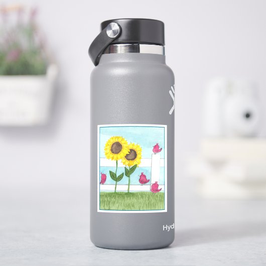 Sticker Oiseaux roses & tournesols (HydroFlask)