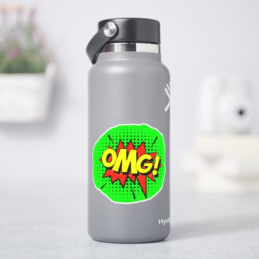 Sticker OMG Burst Pop Art Jaune Rouge Vert 4" Vinyl (HydroFlask)