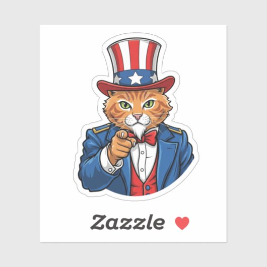 Sticker Oncle Sam Chat - Chat patriotique (Feuille)