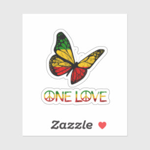 Sticker One Love Butterfly Rasta Reggae