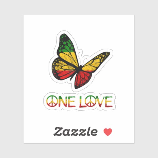 Sticker One Love Butterfly Rasta Reggae (Feuille)