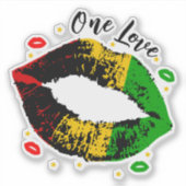 Sticker One Love Rasta Rouge à Lèvres Baiser (Devant)