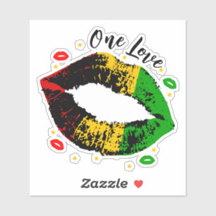 Sticker One Love Rasta Rouge à Lèvres Baiser