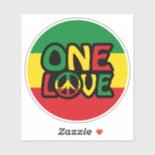 Sticker One Love, Reggae design avec des couleurs reggae (Feuille)