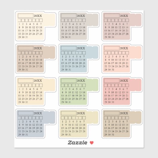 Sticker Onglets d'index pastel Calendrier mensuel génériqu (Feuille)