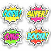 Sticker OOPS Super OMG Boom Burn Pop Art 4" Vinyl (Devant)