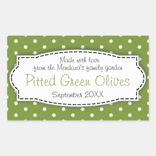 Sticker op het etiket van groene olijven (Voorkant)