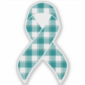 Sticker Oral Cancer Awareness Plaid Teal Ribbon (Devant)