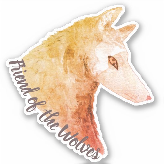 Sticker Orange Aquarelle Animal Wolf Ami des Loups (Devant)