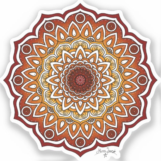Sticker Orange & Brown Spiral et Floral Mandala (Recto)