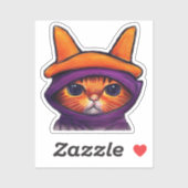 Sticker Orange Chat Purple sorcier Casquette Halloween (Feuille)