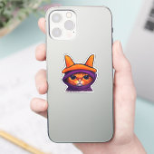 Sticker Orange Chat Purple sorcier Casquette Halloween (Téléphone)