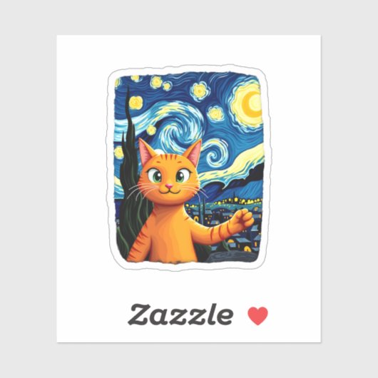 Sticker Orange Chat Selfie Starry Night Chat Maman Amoureu (Feuille)