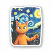 Sticker Orange Chat Selfie Starry Night Chat Maman Amoureu (Devant)