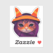 Sticker Orange Chat Violet Sorcière Casquette Imaginaire H (Feuille)