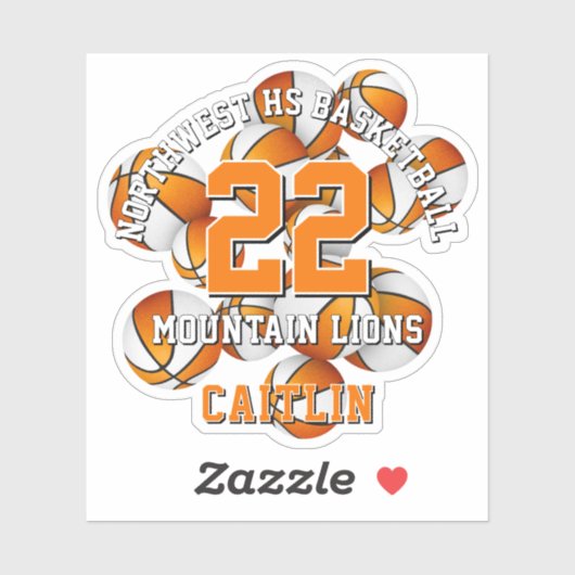 Sticker orange équipe couleurs basket-ball cluster w nom e (Feuille)