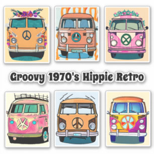 Sticker Orange Floral Retro Hippie Van Art Vintage