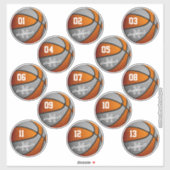 Sticker orange gris basket-ball 13 noms des membres de l'é (Feuille)