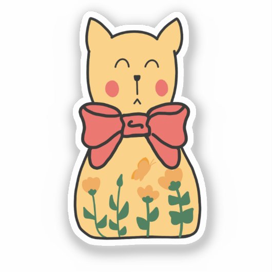 Sticker Orange Indifferent Floral Cat With Bow (Recto)