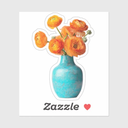 Sticker Orange Ranunculus dans le Vase Turquoise (Feuille)