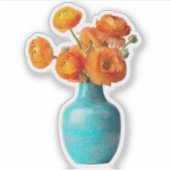 Sticker Orange Ranunculus dans le Vase Turquoise (Devant)