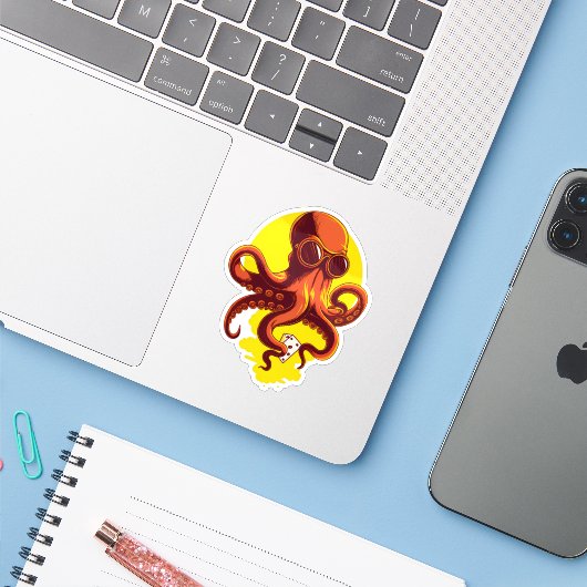 Sticker Orange Smart Octopus (Ordinateur portable avec iPhone)