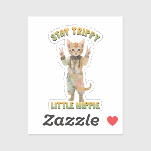 Sticker Orange Tabby Cat Boho Stay Trippy Little Hippie (Feuille)